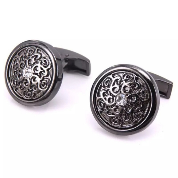 *New In Box Stunning Round Silver & Gunmetal Crystal Cufflinks* - Picture 2 of 6
